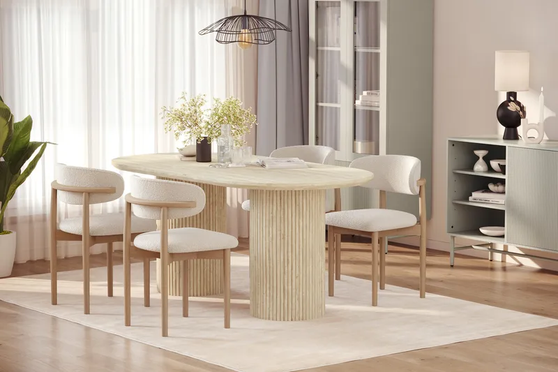 Uppveda Matbord Travetin utseende med 4 st Jaiveer Matstolar - Beige - Möbler - Bord & matgrupp - Matgrupp