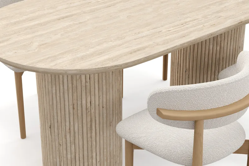 Uppveda Matbord Travetin utseende med 4 st Jaiveer Matstolar - Beige - Möbler - Bord & matgrupp - Matgrupp