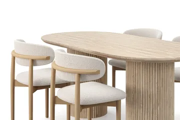 Uppveda Matbord Travetin utseende med 4 st Jaiveer Matstolar - Beige - Möbler - Bord & matgrupp - Matgrupp