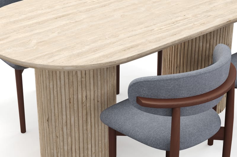 Uppveda Matbord Travetin utseende med 4 st Jaiveer Matstolar - Beige - Möbler - Bord & matgrupp - Matgrupp