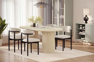 Uppveda Matbord Travetin utseende med 4 st Jaiveer Matstolar - Beige - Möbler - Bord & matgrupp - Matgrupp