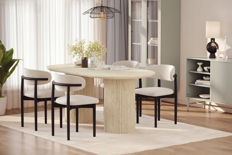 Uppveda Matbord Travetin utseende med 4 st Jaiveer Matstolar - Beige - Möbler - Bord & matgrupp - Matgrupp