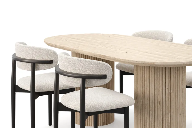 Uppveda Matbord Travetin utseende med 4 st Jaiveer Matstolar - Beige - Möbler - Bord & matgrupp - Matgrupp