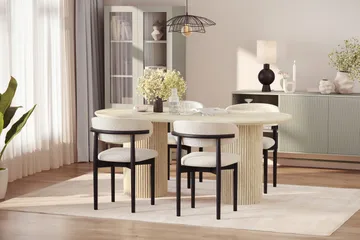 Uppveda Matbord Travetin utseende med 4 st Jaiveer Matstolar - Beige - Möbler - Bord & matgrupp - Matgrupp