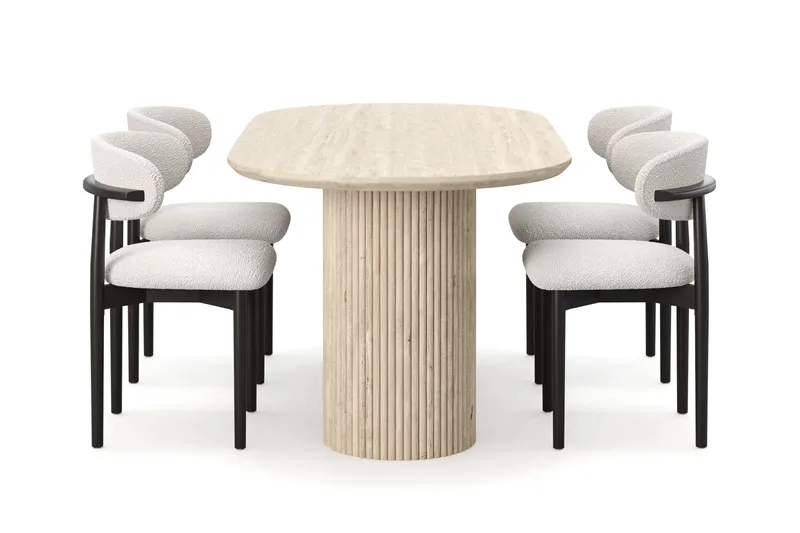 Uppveda Matbord Travetin utseende med 4 st Jaiveer Matstolar - Beige - Möbler - Bord & matgrupp - Matgrupp