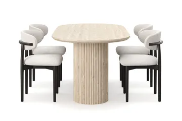 Uppveda Matbord Travetin utseende med 4 st Jaiveer Matstolar - Beige - Möbler - Bord & matgrupp - Matgrupp