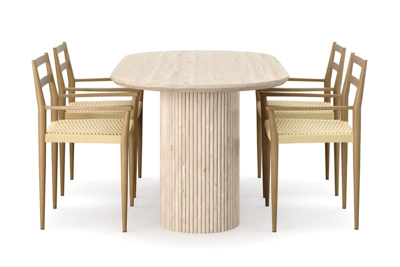 Uppveda Matbord Travetin utseende med 4 st Jamna Karmstolar - Beige - Möbler - Bord & matgrupp - Matgrupp