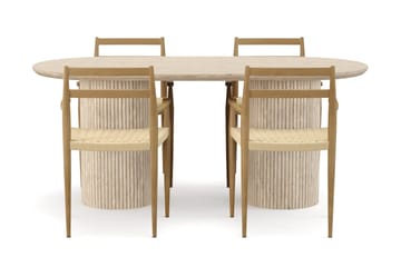 Uppveda Matbord Travetin utseende med 4 st Jamna Karmstolar - Beige - Möbler - Bord & matgrupp - Matgrupp