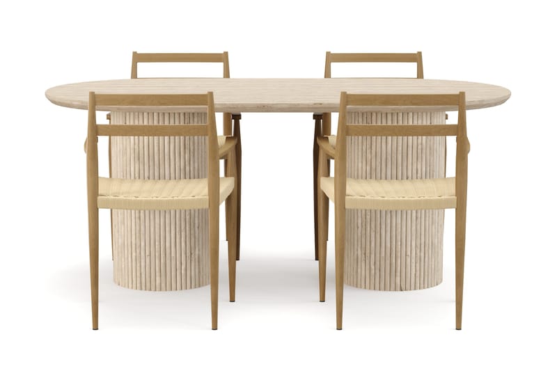 Uppveda Matbord Travetin utseende med 4 st Jamna Karmstolar - Beige - Möbler - Bord & matgrupp - Matgrupp
