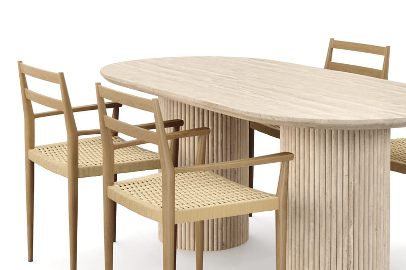 Uppveda Matbord Travetin utseende med 4 st Jamna Karmstolar - Beige - Möbler - Bord & matgrupp - Matgrupp