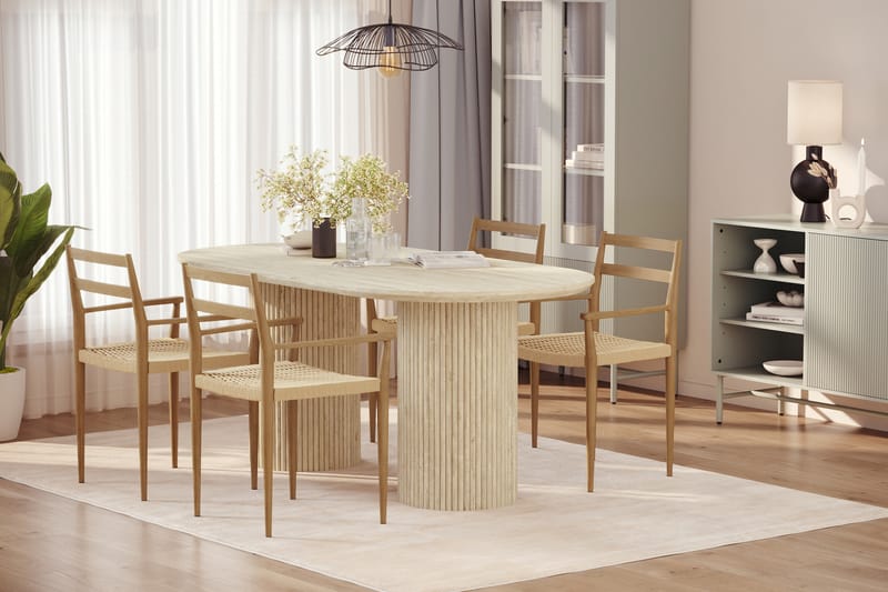 Uppveda Matbord Travetin utseende med 4 st Jamna Karmstolar - Beige - Möbler - Bord & matgrupp - Matgrupp