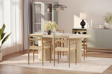 Uppveda Matbord Travetin utseende med 4 st Jamna Karmstolar - Beige - Möbler - Bord & matgrupp - Matgrupp