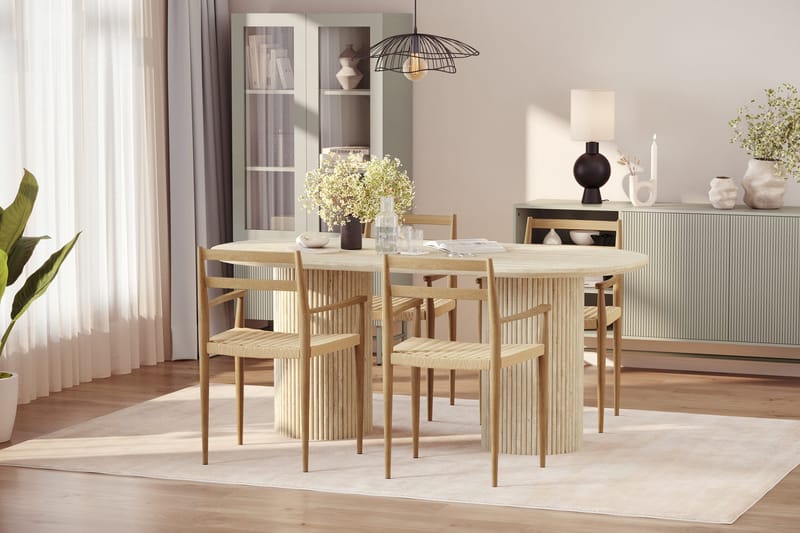 Uppveda Matbord Travetin utseende med 4 st Jamna Karmstolar - Beige - Möbler - Bord & matgrupp - Matgrupp