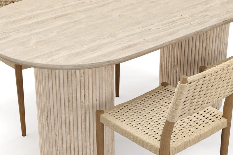 Uppveda Matbord Travetin utseende med 4 st Jamna Matstolar - Beige - Möbler - Bord & matgrupp - Matgrupp