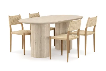 Uppveda Matbord Travetin utseende med 4 st Jamna Matstolar - Beige - Möbler - Bord & matgrupp - Matgrupp