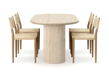 Uppveda Matbord Travetin utseende med 4 st Jamna Matstolar - Beige - Möbler - Bord & matgrupp - Matgrupp