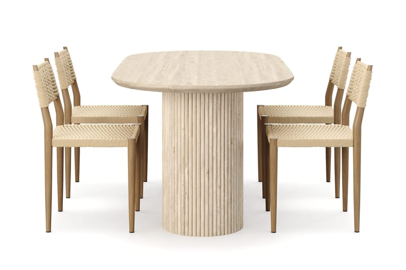 Uppveda Matbord Travetin utseende med 4 st Jamna Matstolar - Beige - Möbler - Bord & matgrupp - Matgrupp