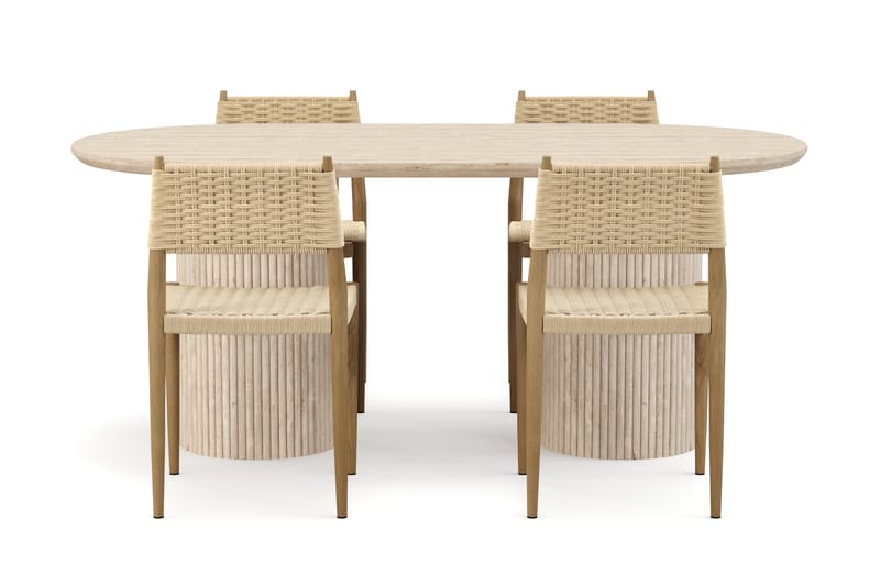 Uppveda Matbord Travetin utseende med 4 st Jamna Matstolar - Beige - Möbler - Bord & matgrupp - Matgrupp