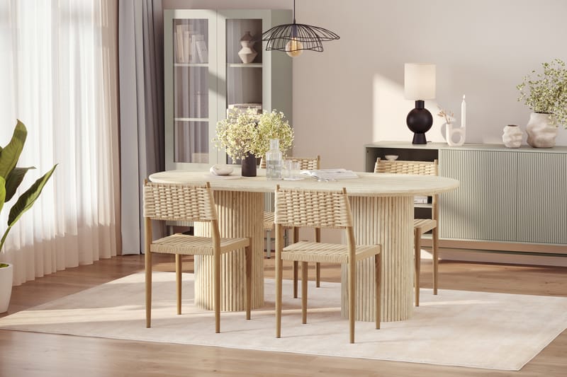 Uppveda Matbord Travetin utseende med 4 st Jamna Matstolar - Beige - Möbler - Bord & matgrupp - Matgrupp