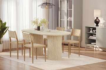 Uppveda Matbord Travetin utseende med 4 st Jamna Matstolar - Beige - Möbler - Bord & matgrupp - Matgrupp