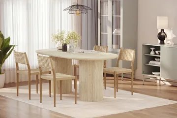 Uppveda Matbord Travetin utseende med 4 st Jamna Matstolar - Beige - Möbler - Bord & matgrupp - Matgrupp