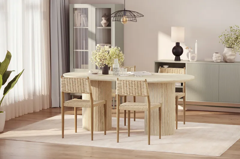 Uppveda Matbord Travetin utseende med 4 st Jamna Matstolar - Beige - Möbler - Bord & matgrupp - Matgrupp