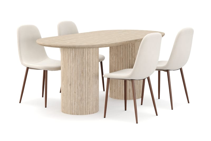 Uppveda Matbord Travetin utseende med 4 st Nibe Matstolar - Beige - Möbler - Bord & matgrupp - Matgrupp