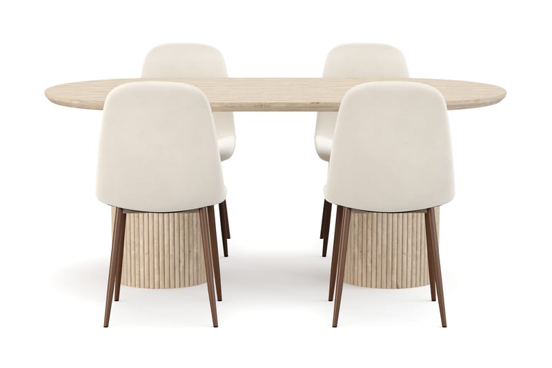 Uppveda Matbord Travetin utseende med 4 st Nibe Matstolar - Beige - Möbler - Bord & matgrupp - Matgrupp