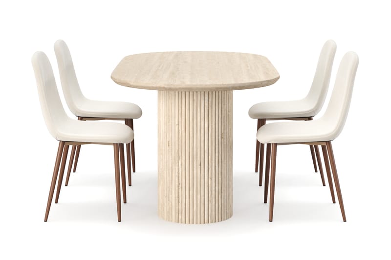 Uppveda Matbord Travetin utseende med 4 st Nibe Matstolar - Beige - Möbler - Bord & matgrupp - Matgrupp