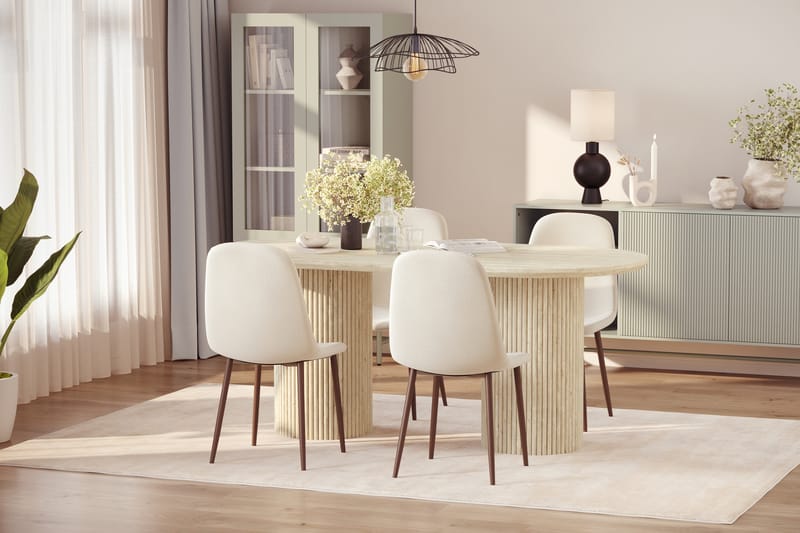 Uppveda Matbord Travetin utseende med 4 st Nibe Matstolar - Beige - Möbler - Bord & matgrupp - Matgrupp
