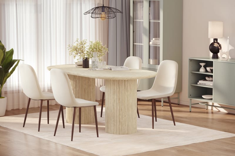 Uppveda Matbord Travetin utseende med 4 st Nibe Matstolar - Beige - Möbler - Bord & matgrupp - Matgrupp