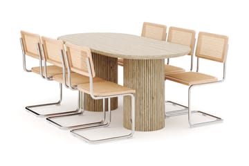 Uppveda Matbord Travetin utseende med 6 st Build Matstolar - Beige - Möbler - Bord & matgrupp - Matgrupp