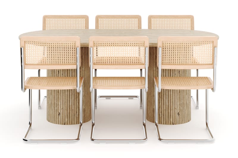 Uppveda Matbord Travetin utseende med 6 st Build Matstolar - Beige - Möbler - Bord & matgrupp - Matgrupp