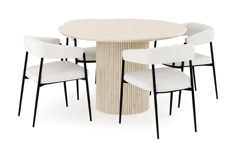 Uppveda Matgrupp 120 cm Rund med 4 Ayana Matstolar, Travetin