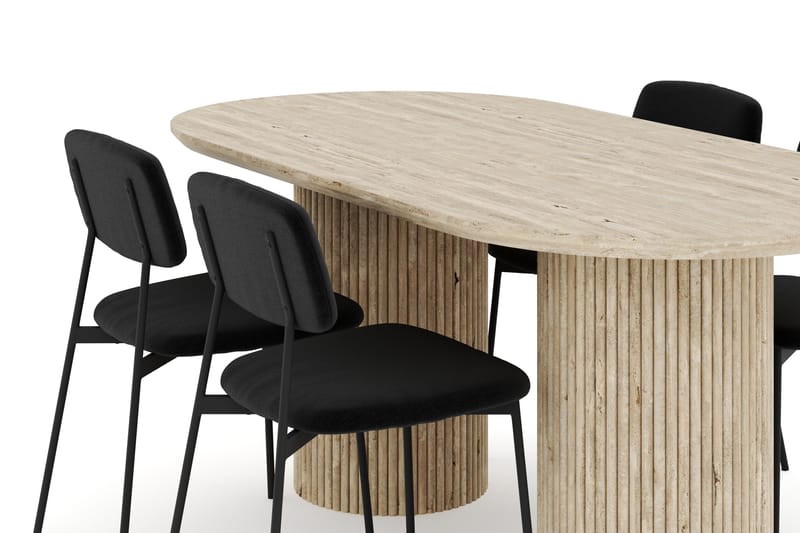 Uppveda Matgrupp 180 cm Oval Travertin med 4 Lowe Matstolar - Travertin - Möbler - Bord & matgrupp - Matgrupp
