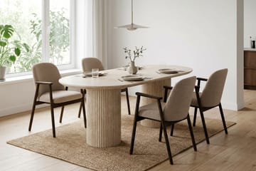 Uppveda Matgrupp 180 cm Oval Travertin med 4 Reciclar Matstolar - Travertin/Greige - Möbler - Bord & matgrupp - Matgrupp