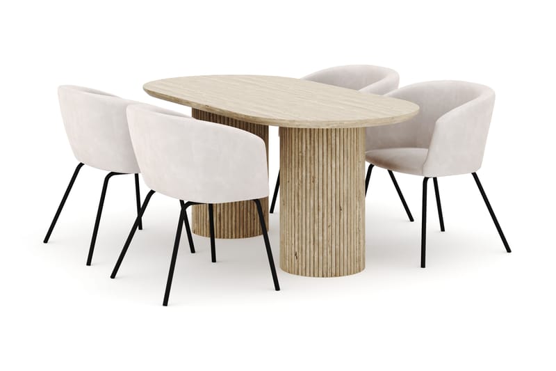 Uppveda Ovalt Matbord 180x90 cm med 4 Berit Stolar - Beige - Möbler - Bord & matgrupp - Matgrupp