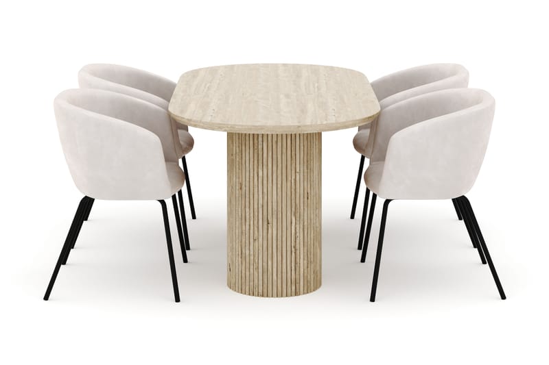 Uppveda Ovalt Matbord 180x90 cm med 4 Berit Stolar - Beige - Möbler - Bord & matgrupp - Matgrupp