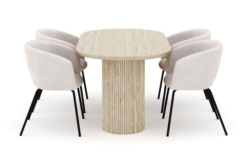 Uppveda Ovalt Matbord 180x90 cm med 4 Berit Stolar - Beige - Möbler - Bord & matgrupp - Matgrupp