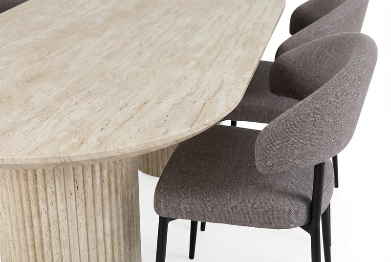 Uppveda Ovalt Matbord 180x90 cm med 4 Sawako Greige Stolar - Travertin/Greige - Möbler - Bord & matgrupp - Matgrupp