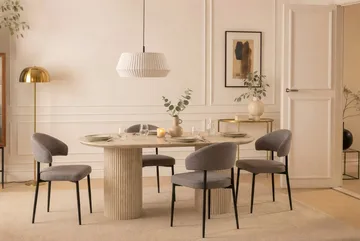 Uppveda Ovalt Matbord 180x90 cm med 4 Sawako Greige Stolar - Travertin/Greige - Möbler - Bord & matgrupp - Matgrupp