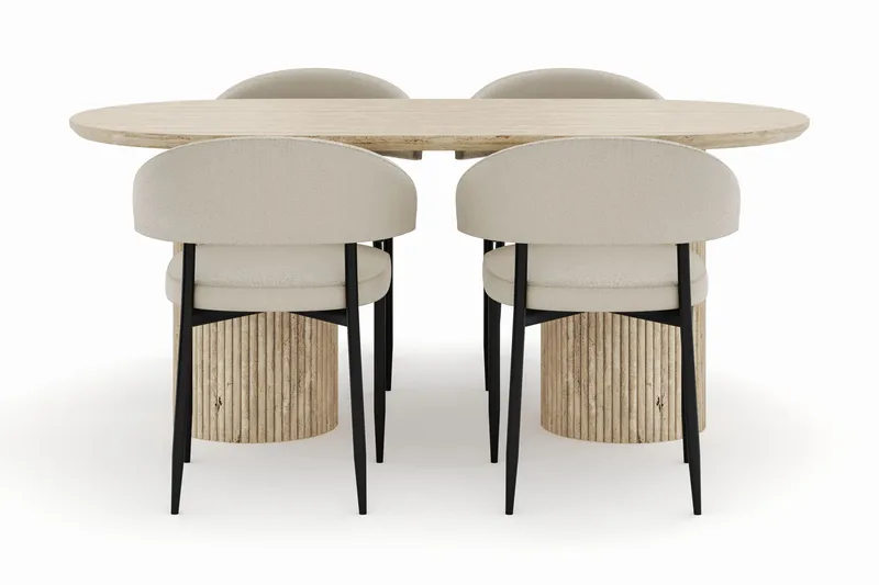 Uppveda Ovalt Matbord 180x90 cm med 4 Sawako Stolar - Beige - Möbler - Bord & matgrupp - Matgrupp