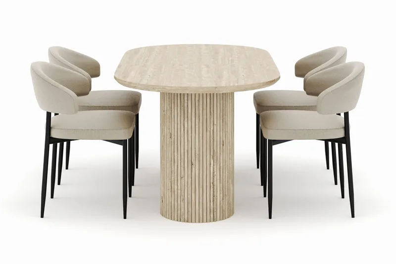 Uppveda Ovalt Matbord 180x90 cm med 4 Sawako Stolar - Beige - Möbler - Bord & matgrupp - Matgrupp