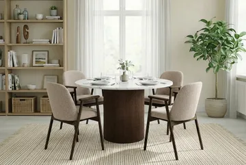 Uppveda Runt Matbord 120 cm med 4 Reciclar Matstolar - Vit/Brun/Greige - Möbler - Bord & matgrupp - Matgrupp