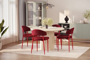 Uppveda Runt Matbord 120cm Travetin utseende med 4 st Jairam Matstolar - Beige - Möbler - Bord & matgrupp - Matgrupp