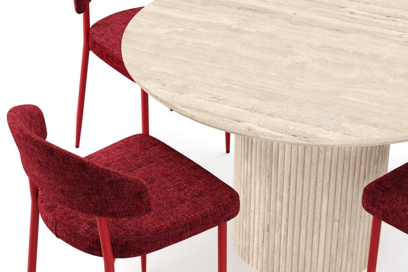 Uppveda Runt Matbord 120cm Travetin utseende med 4 st Jairam Matstolar - Beige - Möbler - Bord & matgrupp - Matgrupp