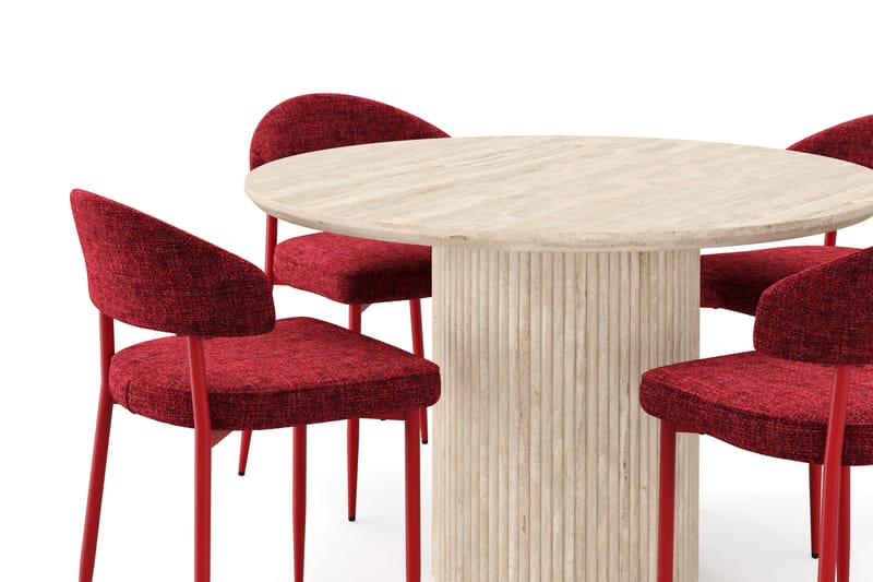 Uppveda Runt Matbord 120cm Travetin utseende med 4 st Jairam Matstolar - Beige - Möbler - Bord & matgrupp - Matgrupp