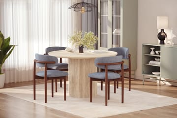 Uppveda Runt Matbord 120cm Travetin utseende med 4 st Jaiveer Matstolar - Beige - Möbler - Bord & matgrupp - Matgrupp