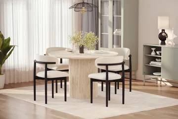 Uppveda Runt Matbord 120cm Travetin utseende med 4 st Jaiveer Matstolar - Beige - Möbler - Bord & matgrupp - Matgrupp