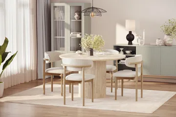 Uppveda Runt Matbord 120cm Travetin utseende med 4 st Jaiveer Matstolar - Beige - Möbler - Bord & matgrupp - Matgrupp